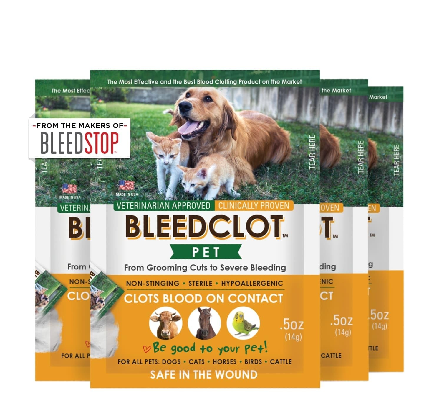 BleedClot Pet First Aid Blood Clotting Powder | 4 Pack, 0.5 oz each, White