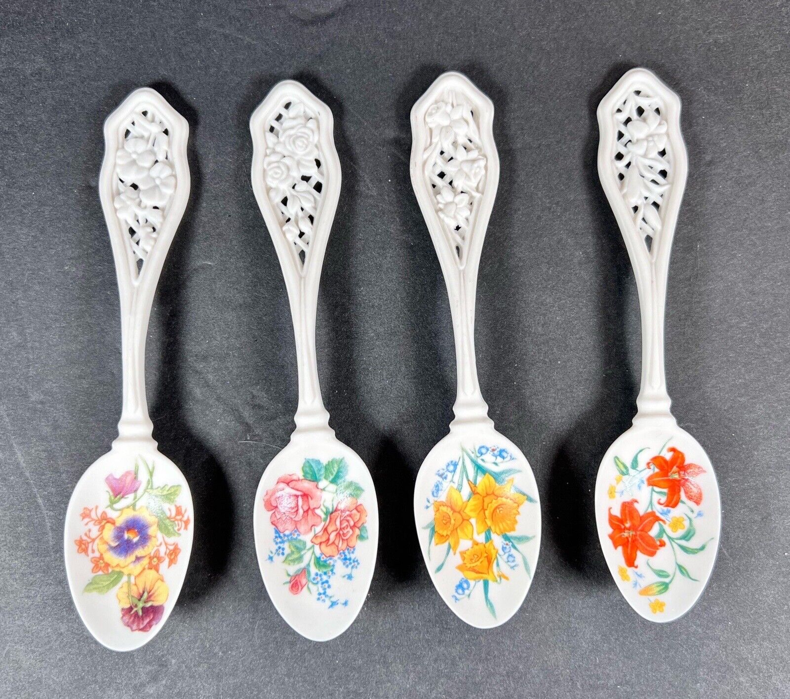 Vintage 80’s Avon Collectibles American Favorites 4 Floral Porcelain Spoons