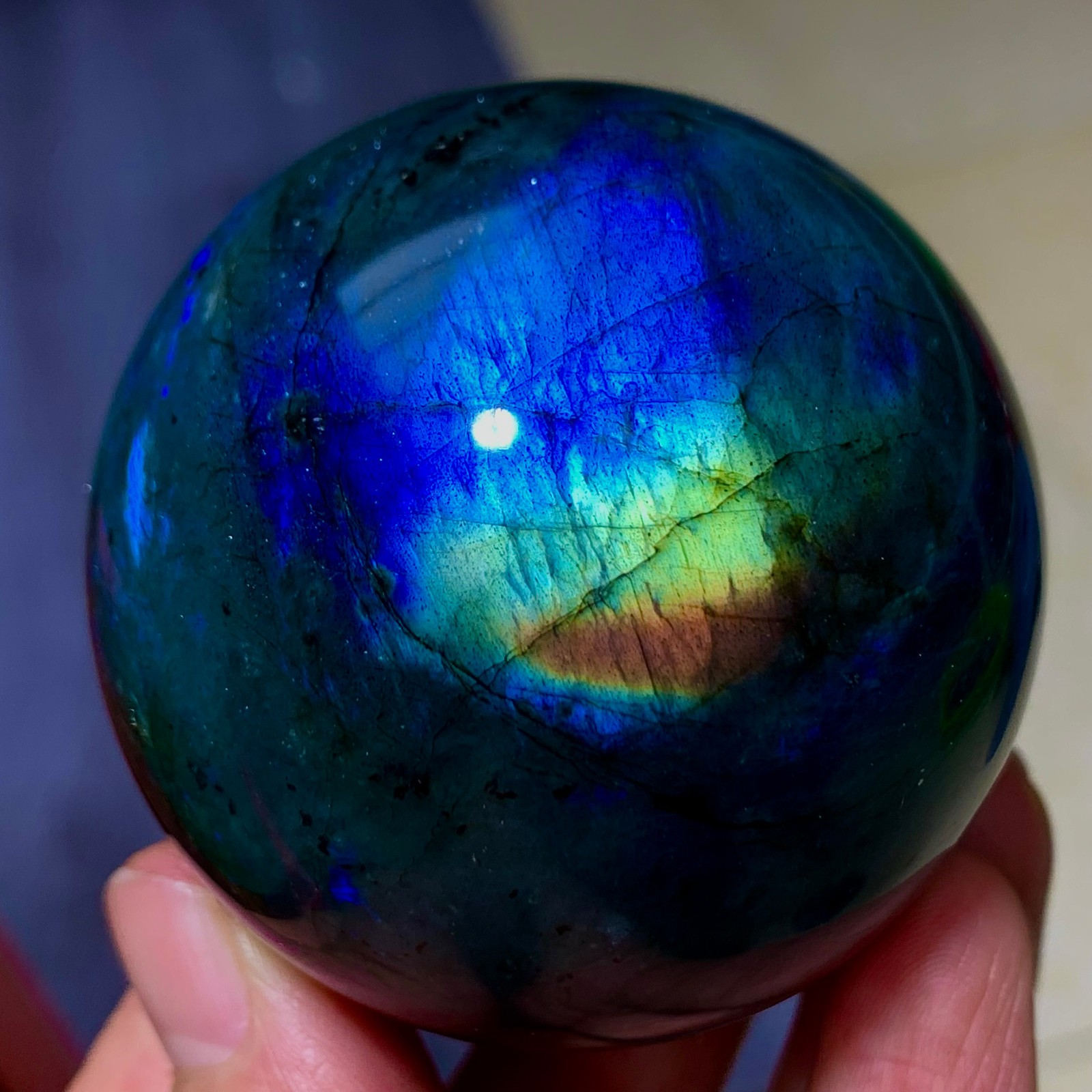 218G Natural Gorgeous Labradorite Quartz sphere crystal ball specimen healing