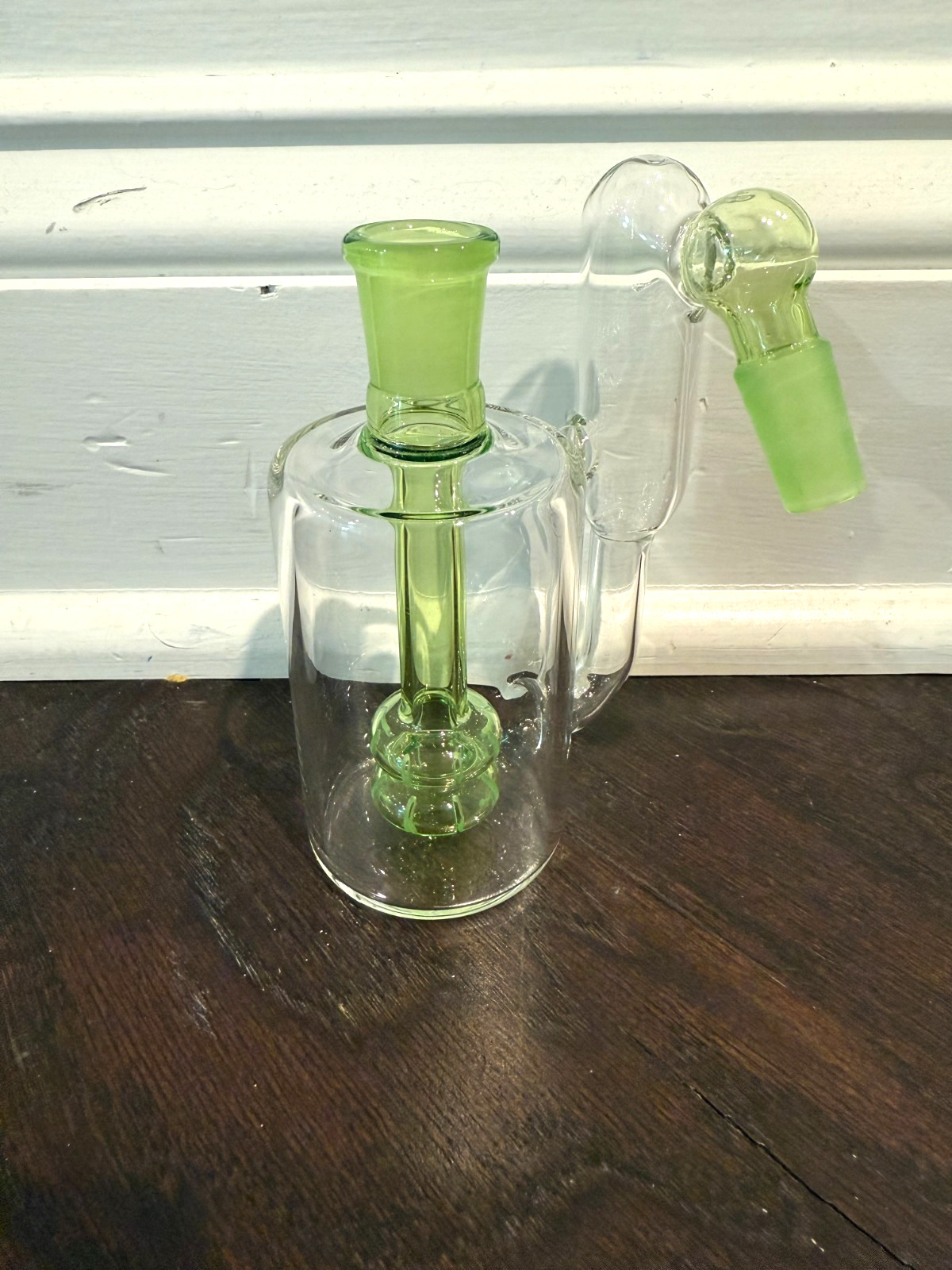 14MM CLEAR GLASS WATER PIPE ASH CATCHER CLEAR DOUBLE SHOWER PERC 45DEGREE GREEN