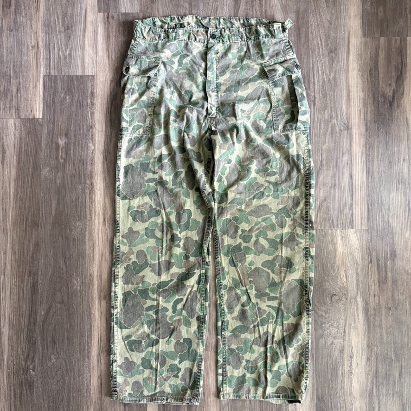Vintage 1940s USMC 13 Star Duck Camo PANT Frogskin WWII Cargo Size 36x29
