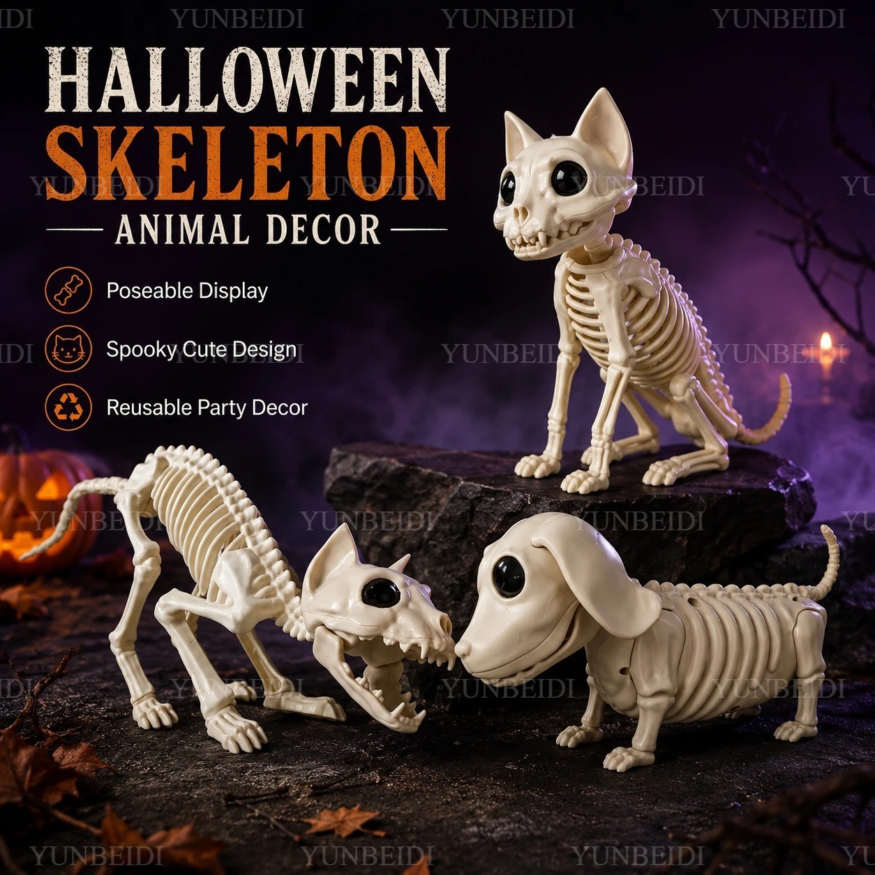 New Halloween Cat Dog Skeleton Models, Horror Ghost House Decorations, Fast Ship