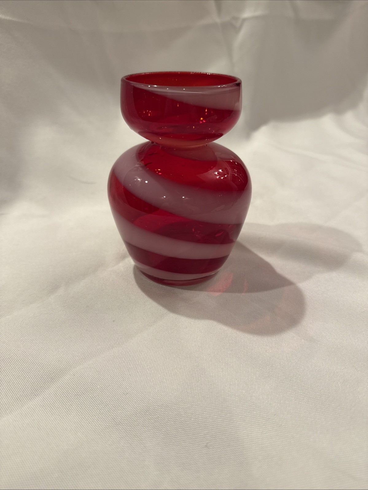 Vtg Mid Century Red Amberina Swirl Cased Glass Bulb Forcing Hyacinth Crocus Vase