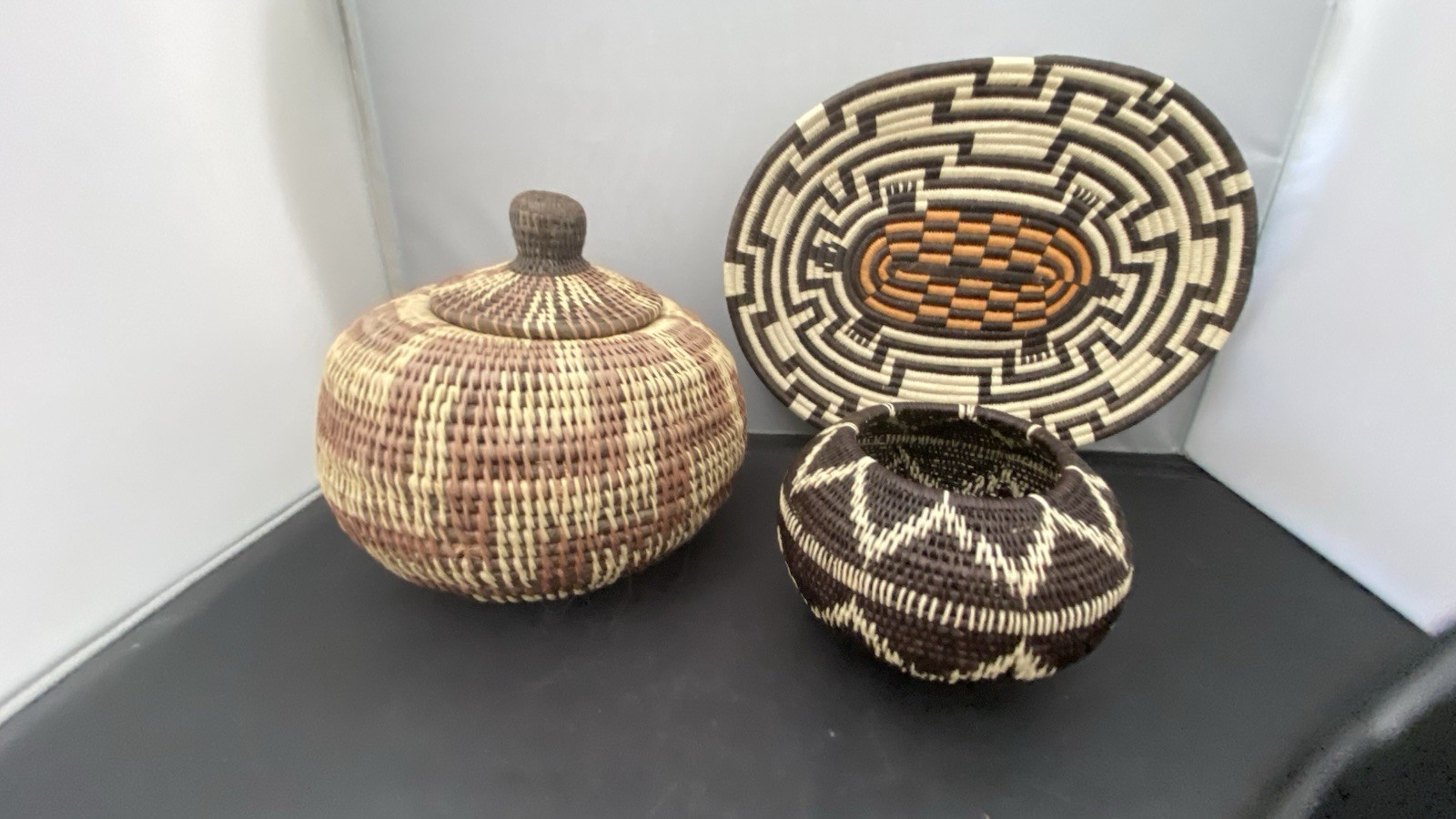 Authentic Panama Wounaan Embera Rainforest Baskets Lot 3 Turtle Tray Lid Bowl