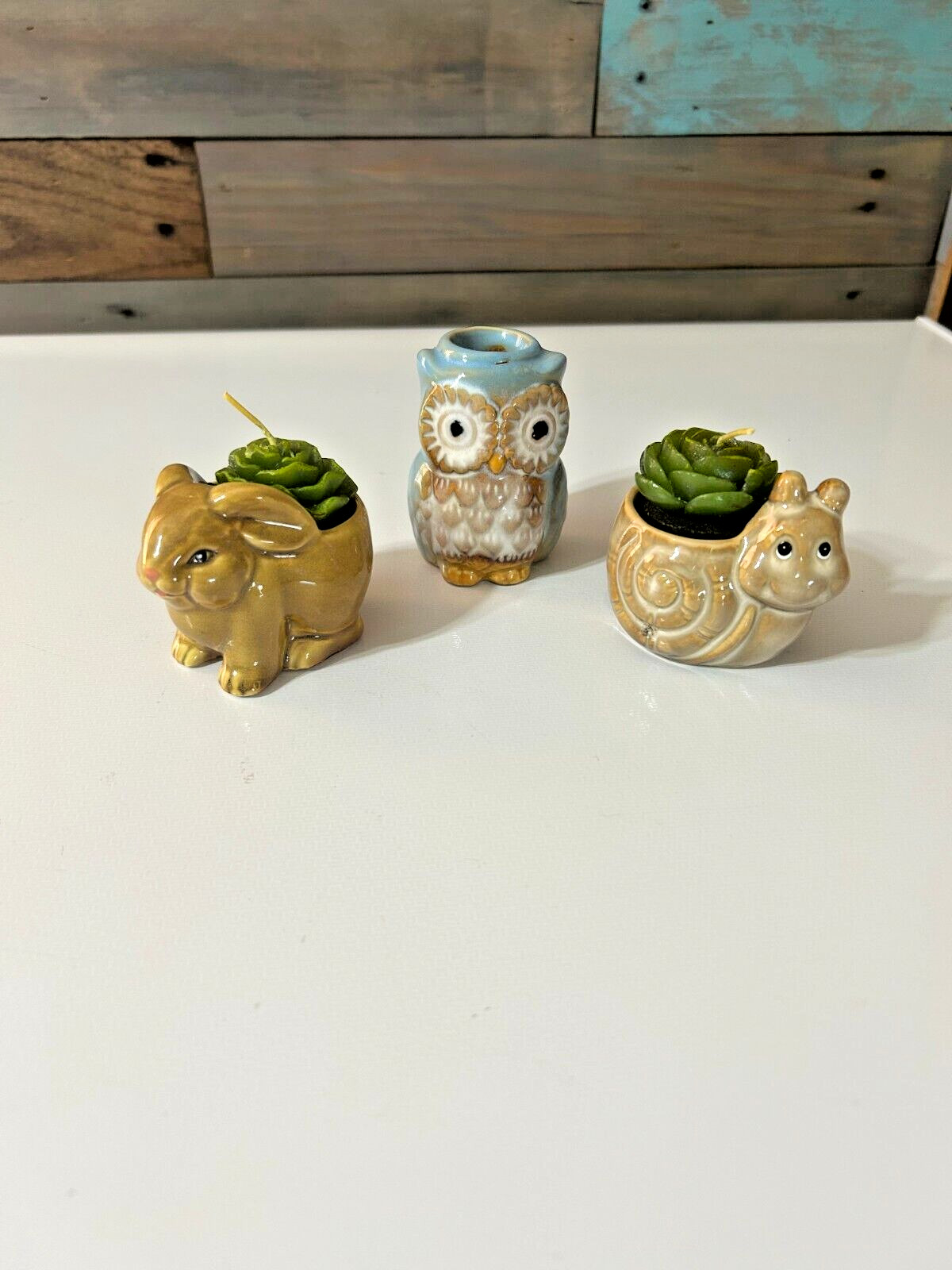 Vintage Owl Toothpick Holder 2 Bunny& Snail Votives Glazed Pottery 3 Vintage Owl Toothpick Holder 2 Bunny& Snail Votives Glazed Pottery 3