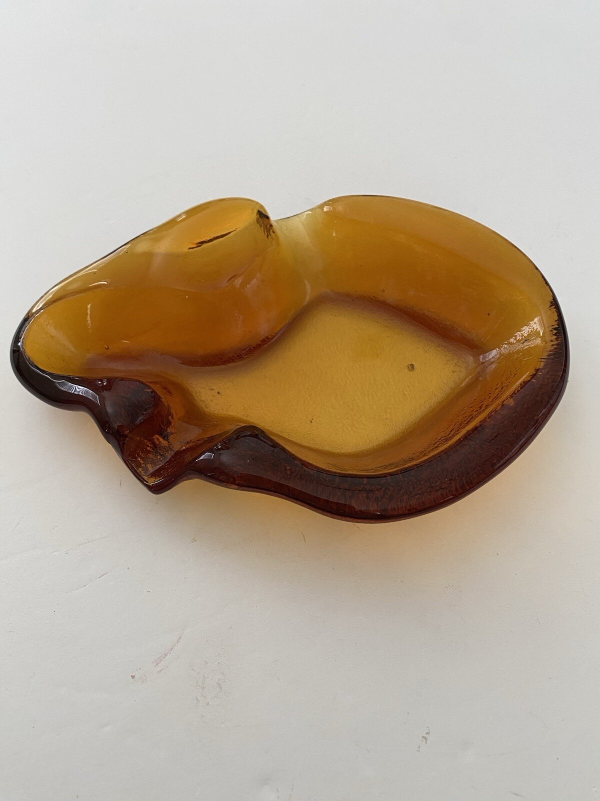 Vintage Vicking Amber Gold Glass Bunny Rabbit Shaped Ashtray Trinket Dish