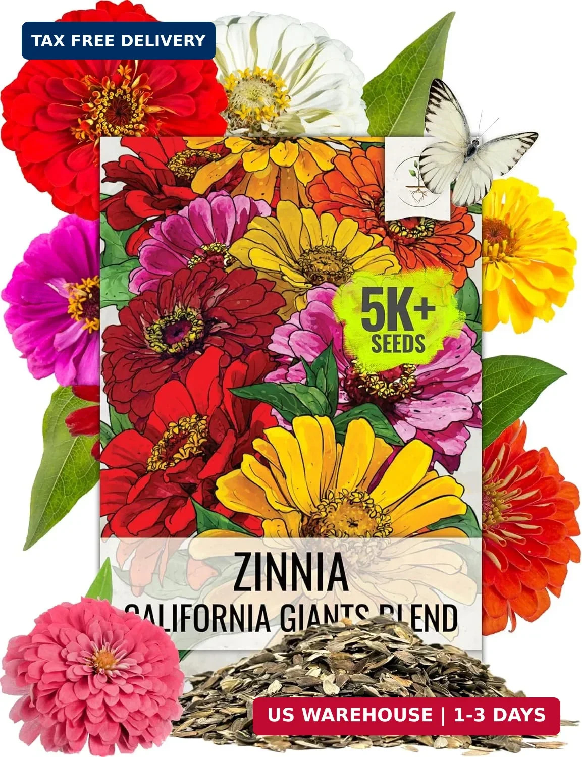 Seed Needs Zinnia Seeds California Giants Mix 5,000 Seeds Bulk Pack