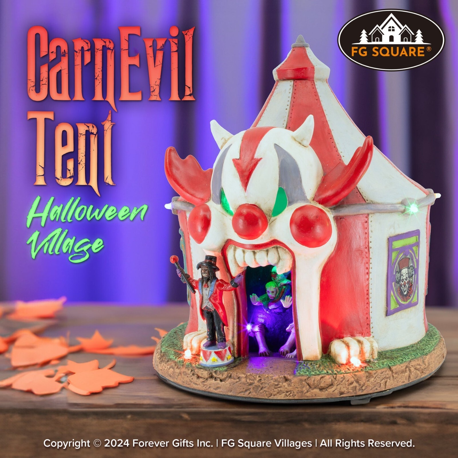 Carn-Evil Tent Carnival Clown Theme Spooky Halloween Village Decore 8x8x9 Carn-Evil Tent Carnival Clown Theme Spooky Halloween Village Decore 8x8x9