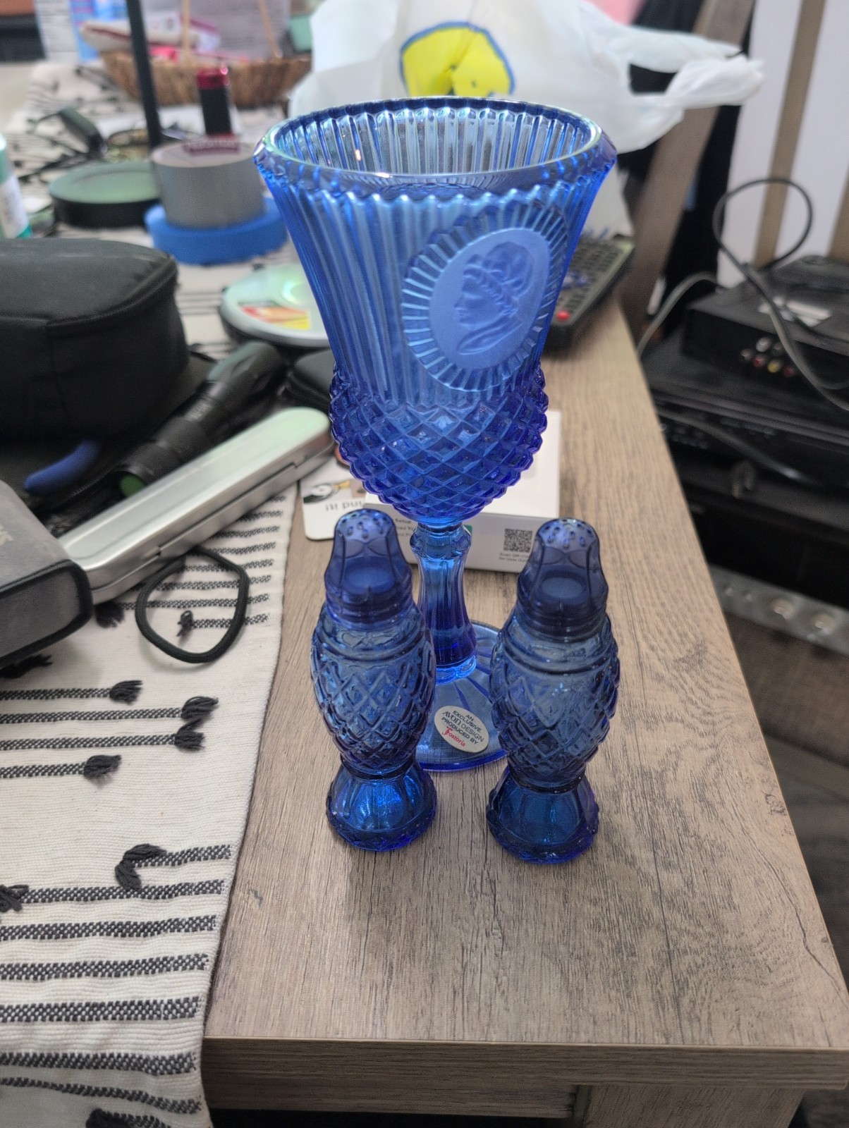 VINTAGE BLUE AVON GEORGE & MARTHA WASHINGTON GOBLET + Salt & Pepper Shakers