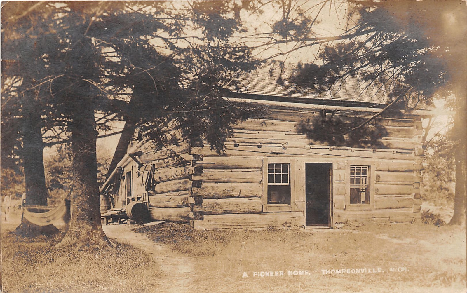 J38/ Thompsonville Michigan RPPC Postcard c1910s Pioneer Hewn Log Cabin 213