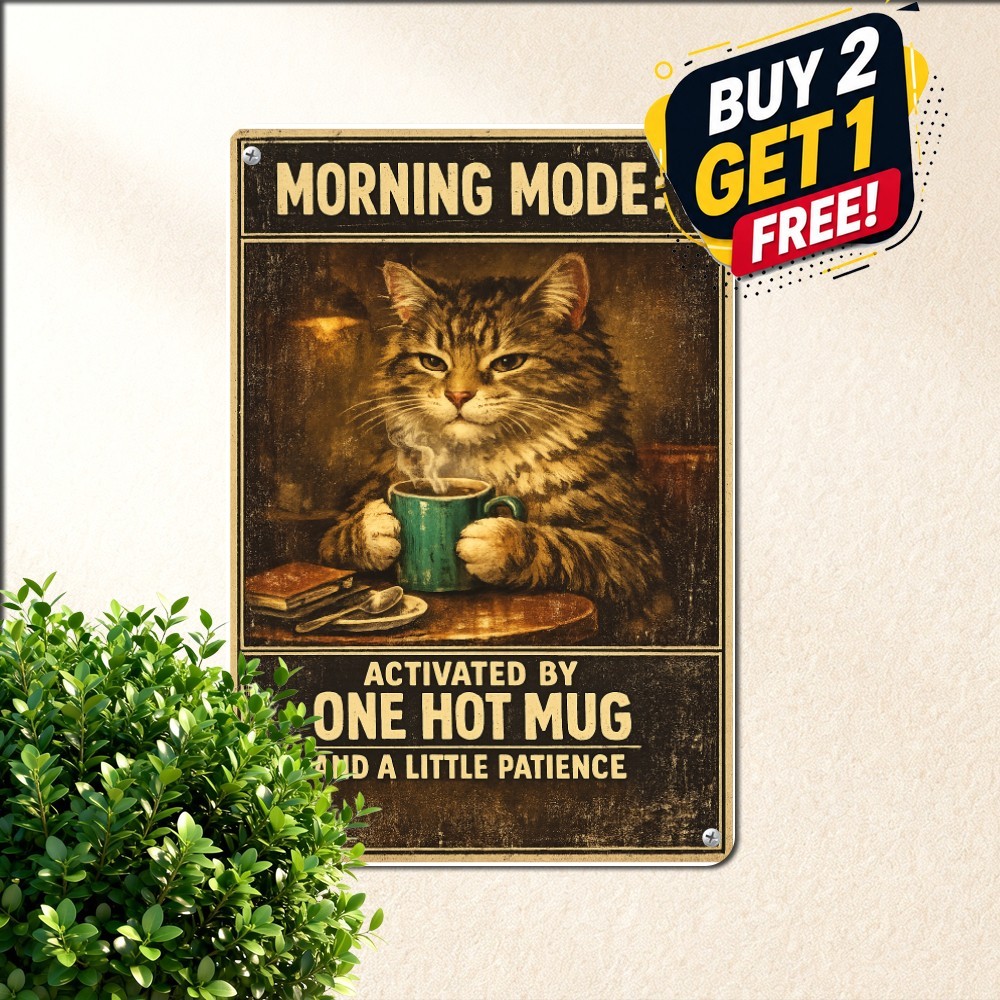 Cat Reading Book Coffee Sign Sarcastic Introvert Pet Metal Tin Plaque 8x12