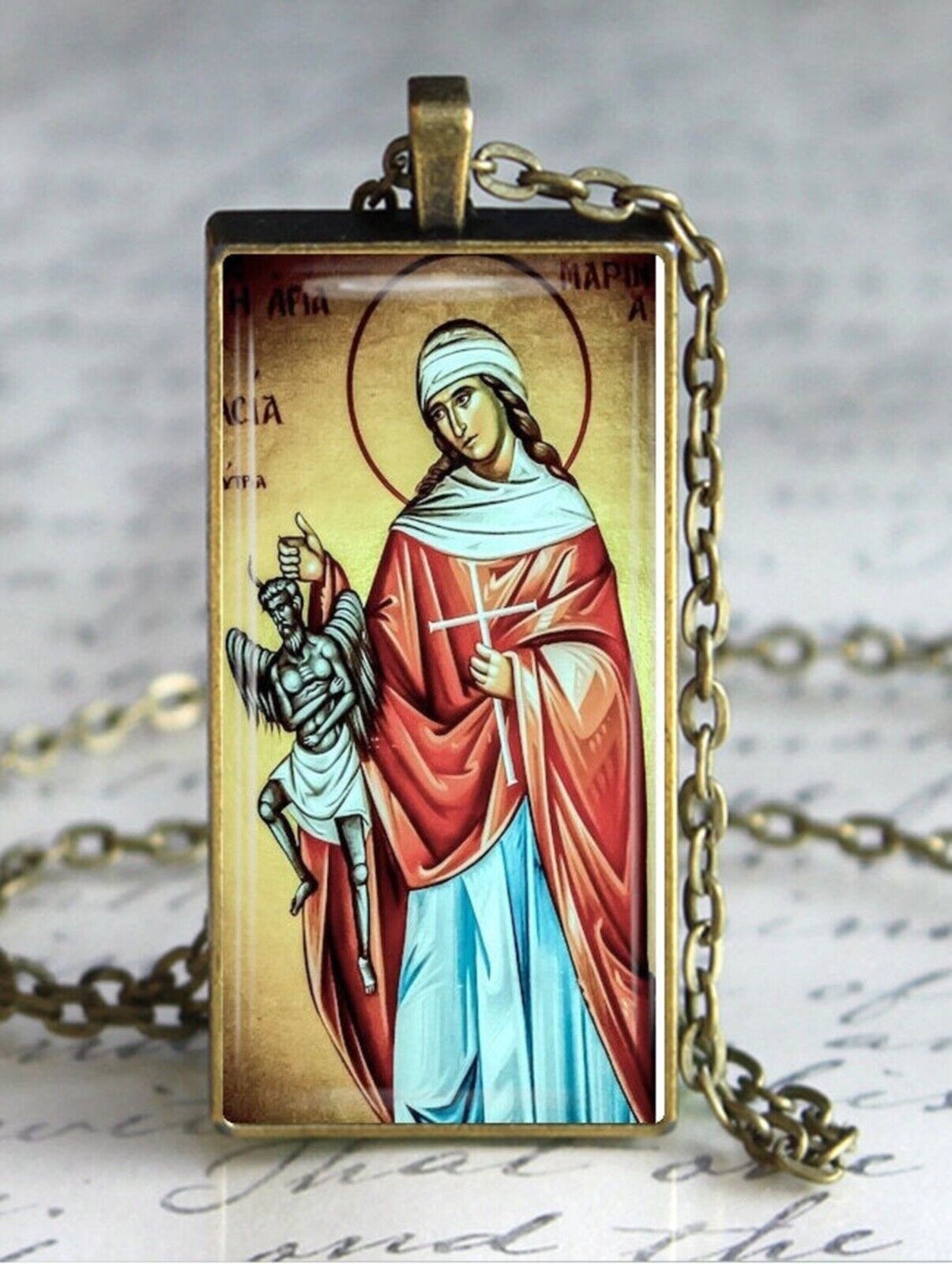 St Marina Greek Orthodox Icon Necklace, Virgin martyr  Religious Jewelry