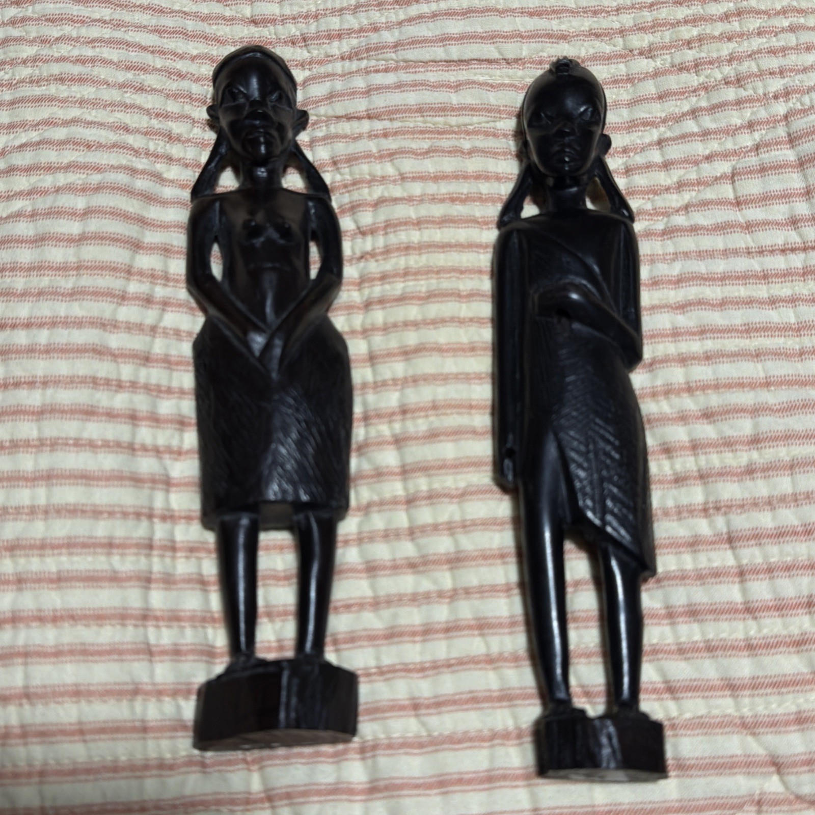 Vintage African Ethnic Figurines Set Of 2 Handcarved Ebony
