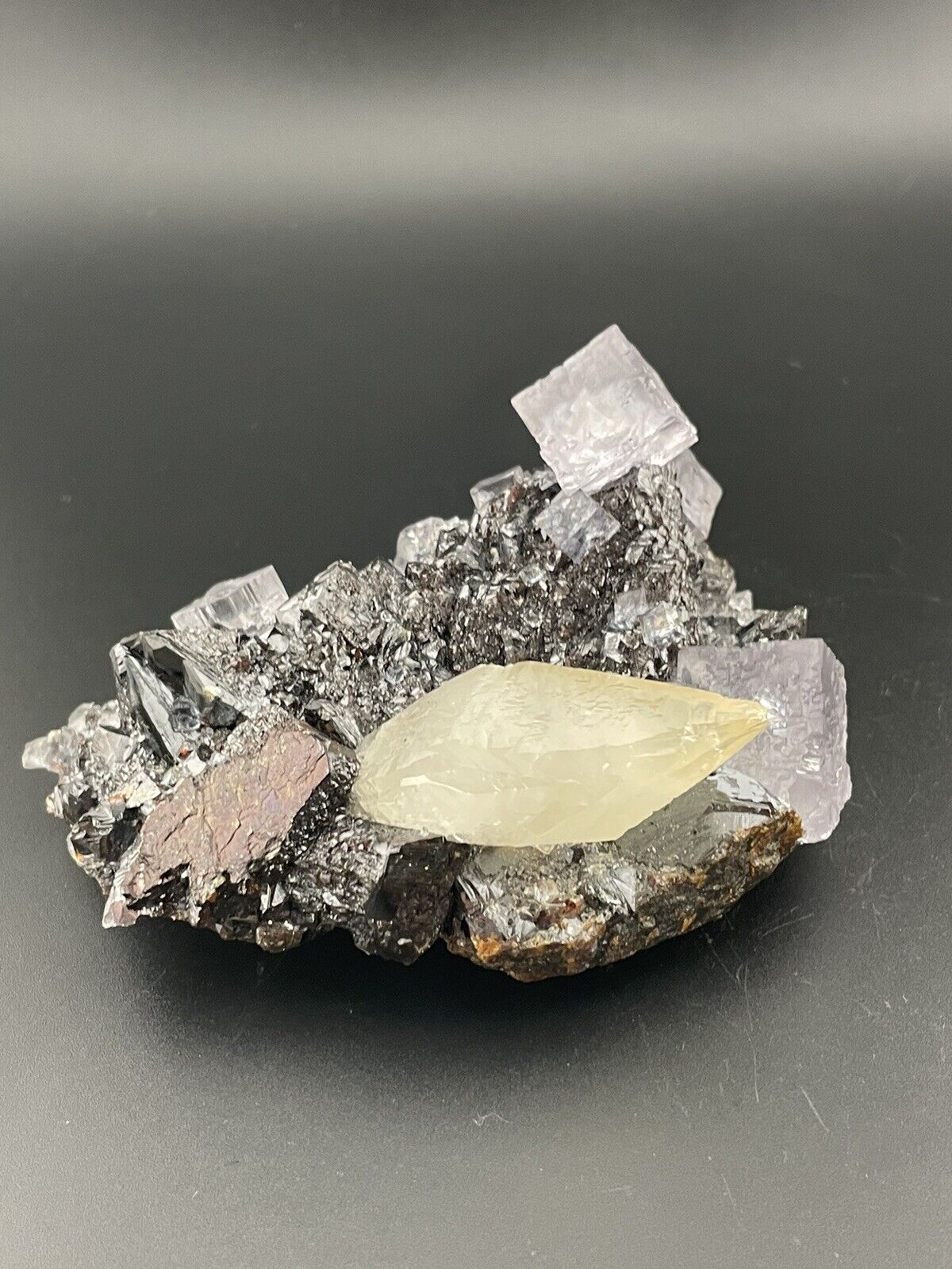 Fluorite On Sphalerite With Calcite - Elmwood, Tennessee