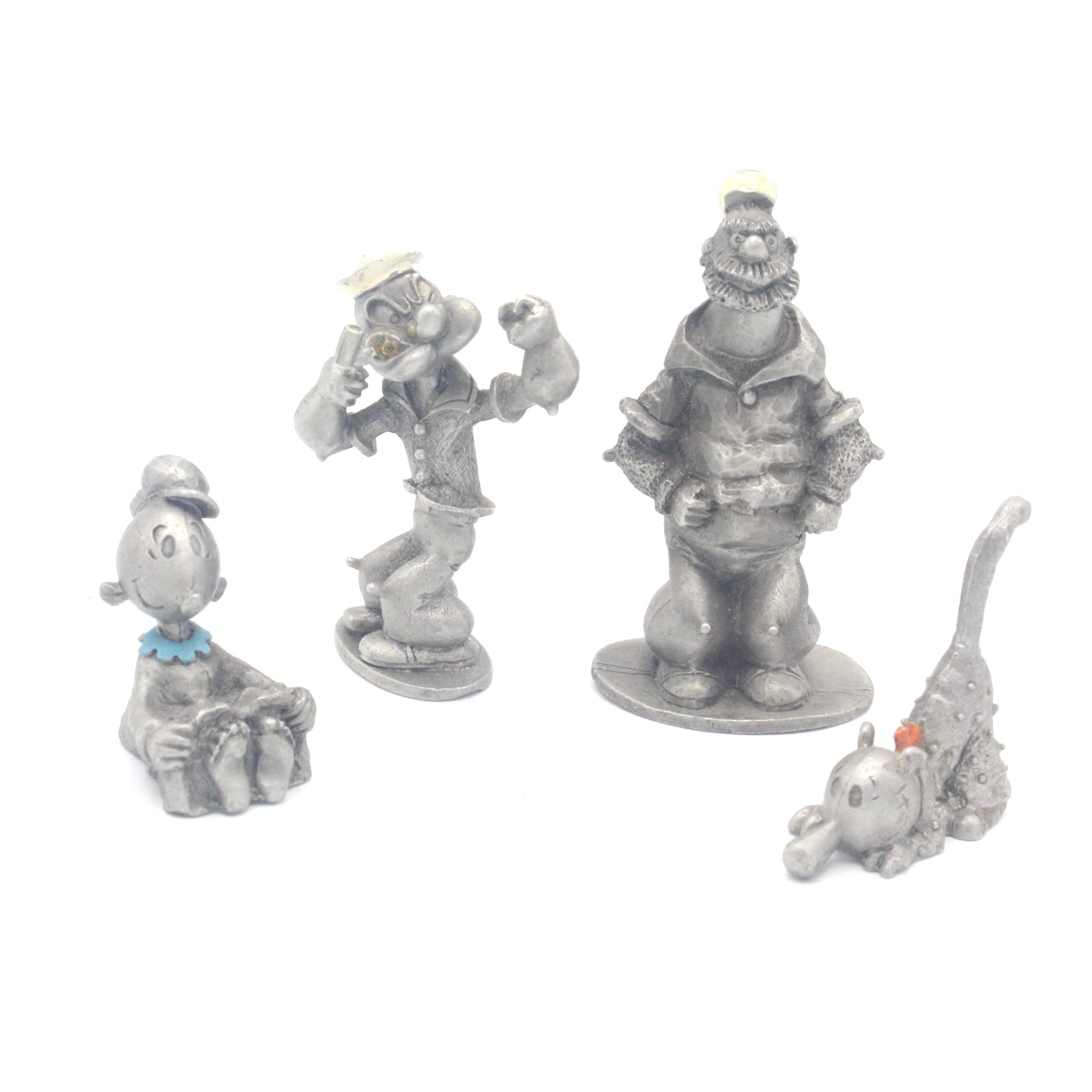 4 pc 1980 KFS Spoontiques Pewter POPEYE EUGENE SWEE\'PEA BLUTO Miniature Figures