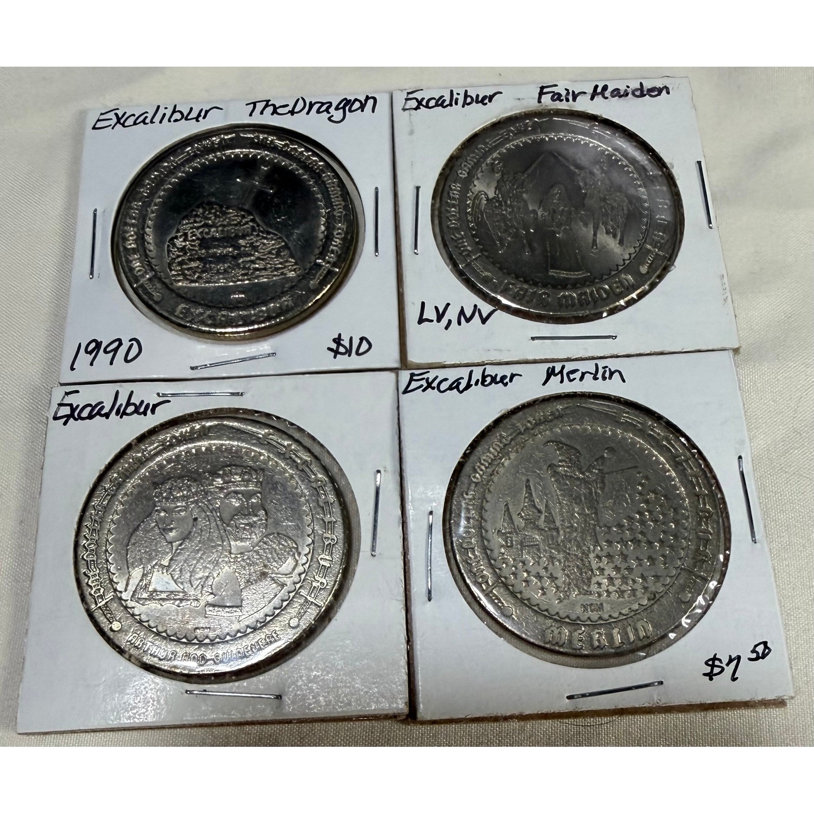 Vintage 1990 Excalibur Hotel Casino Las Vegas One Dollar Gaming Token Set 4pc