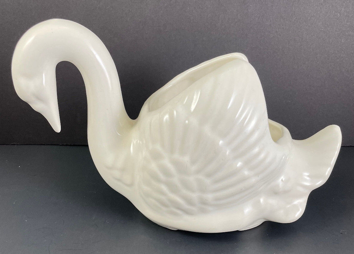 Bisque Swan Planter Sequoia White Vase Vintage Pottery MCM 6x 9.5x 4.5