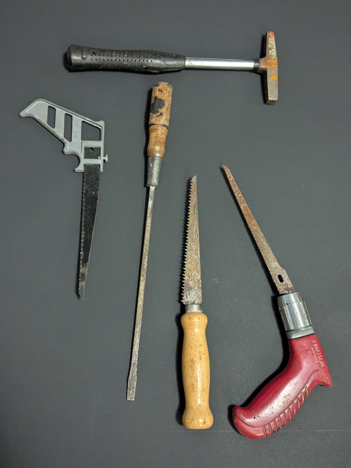 5 Vintage Jab Drywall & Keyhole Saws, Craftsman, Stanley, Tack Hammer, Flathead