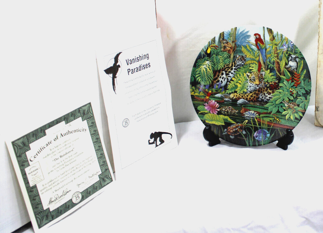 1993 BRADFORD EXCHANGE THE RAINFOREST PLATE FIRST IN THE VANISHING PARADISES COA
