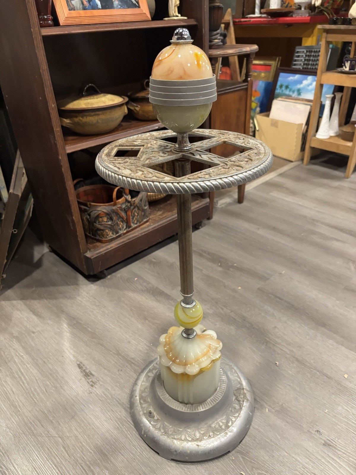 EVER BRITE Art Deco Slag, Glass Silver Smoking Ashtray Stand w/ Star Shaped Base