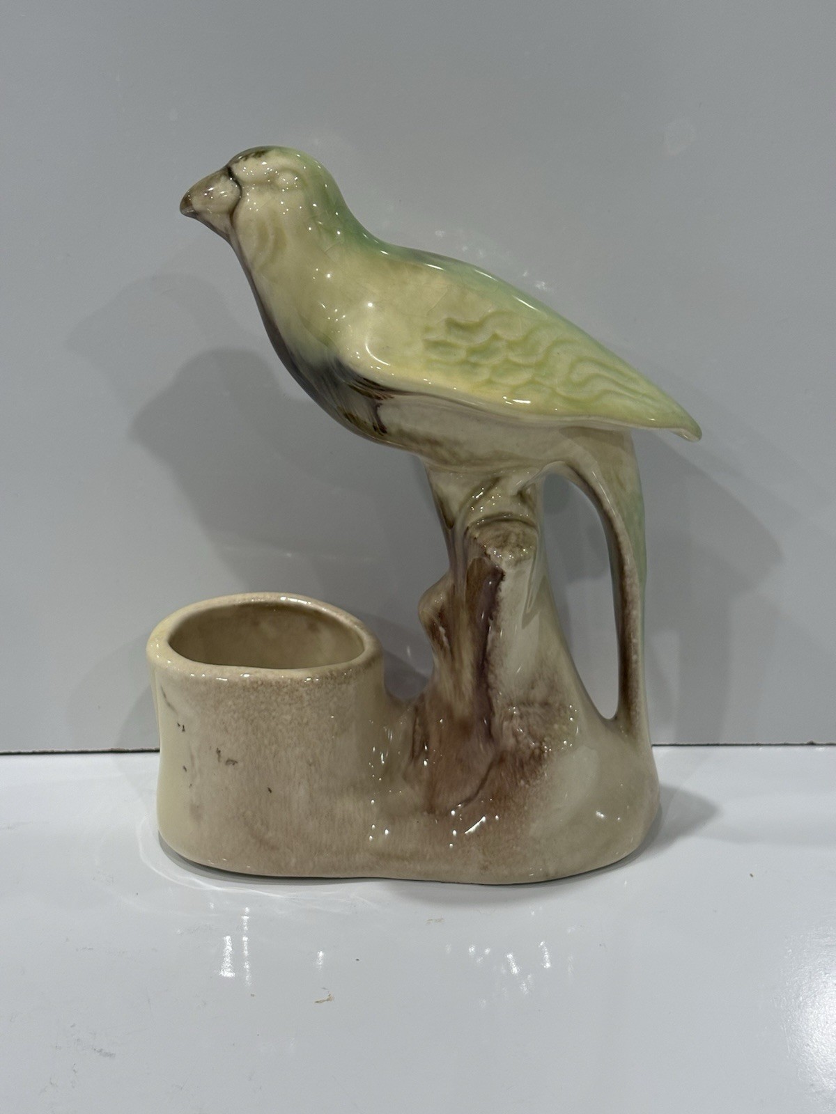 Vtg Bird Bud Vase Planter Ceramic Yellow Cream 8\