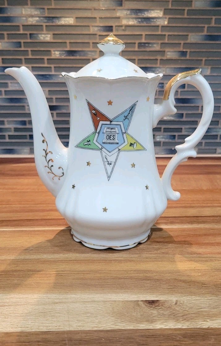 Lefton Masonic Order of the Eastern Star OES Hand Painted Teapot Gilded Japan