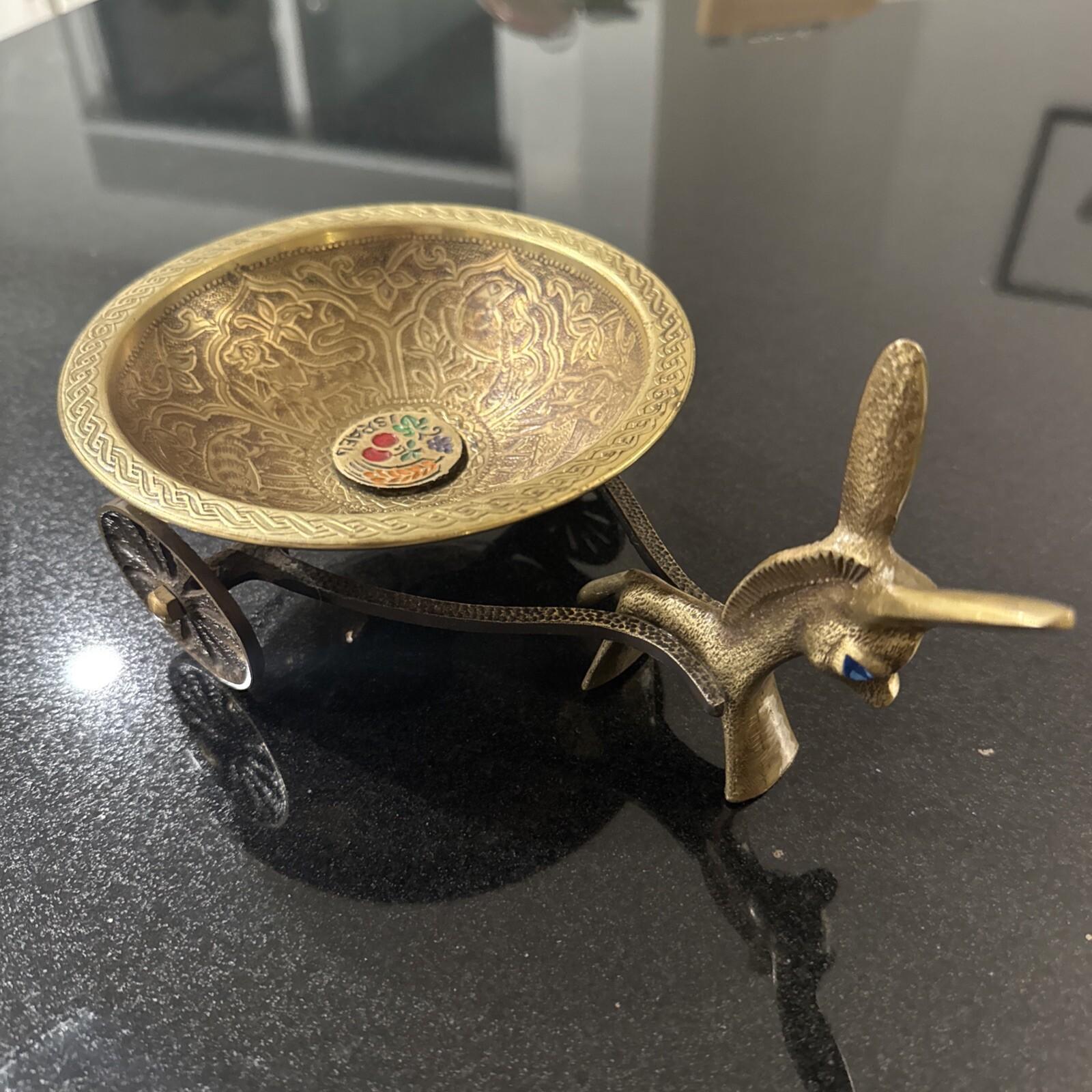 Vintage Tamar Passover Brass Donkey Cart Dish Bowl Made in Israel Collectible 