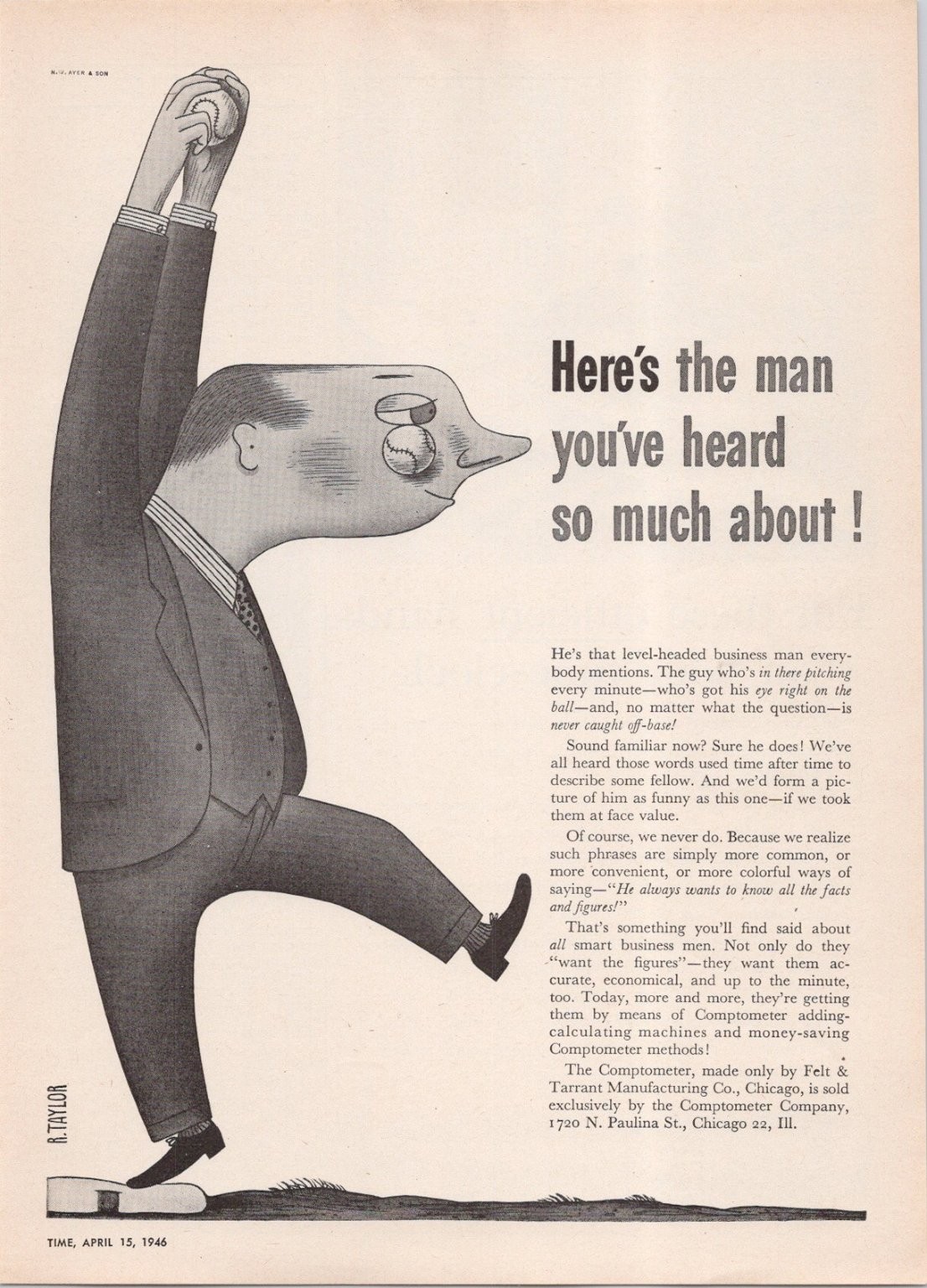 Felt & Tarrant 1946 Comptometer Original Print Ad Vintage Baseball Art
