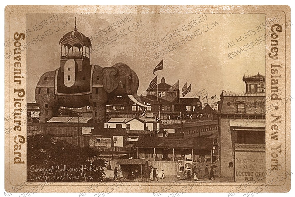 CONEY ISLAND ELEPHANT COLLOSUS HOTEL 1880s  Vintage Photograph Cabinet Card RP