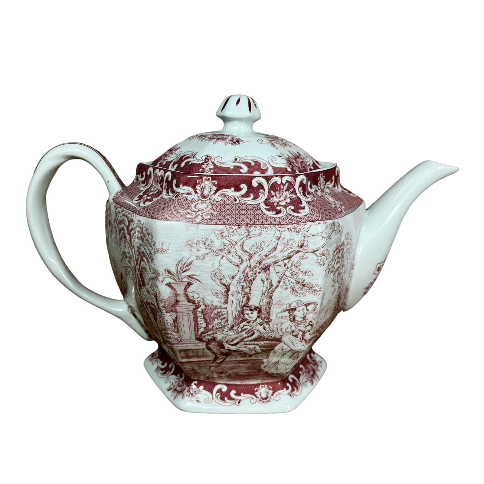 Madison Bay Company Porcelain Teapot White/Pink Toile Romantic Garden Scene