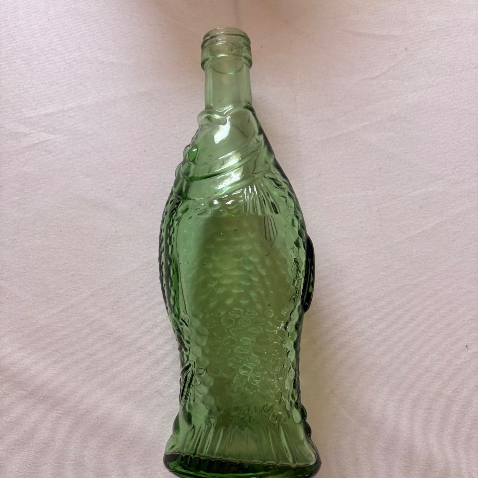 Vintage Vetreria Etrusca VE Green Glass Fish Shaped Bottle Italy 7.5