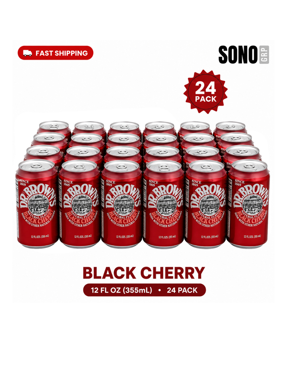 Dr. Brown\'s Black Cherry Soda , 12 Fl Oz (Pack of 24)