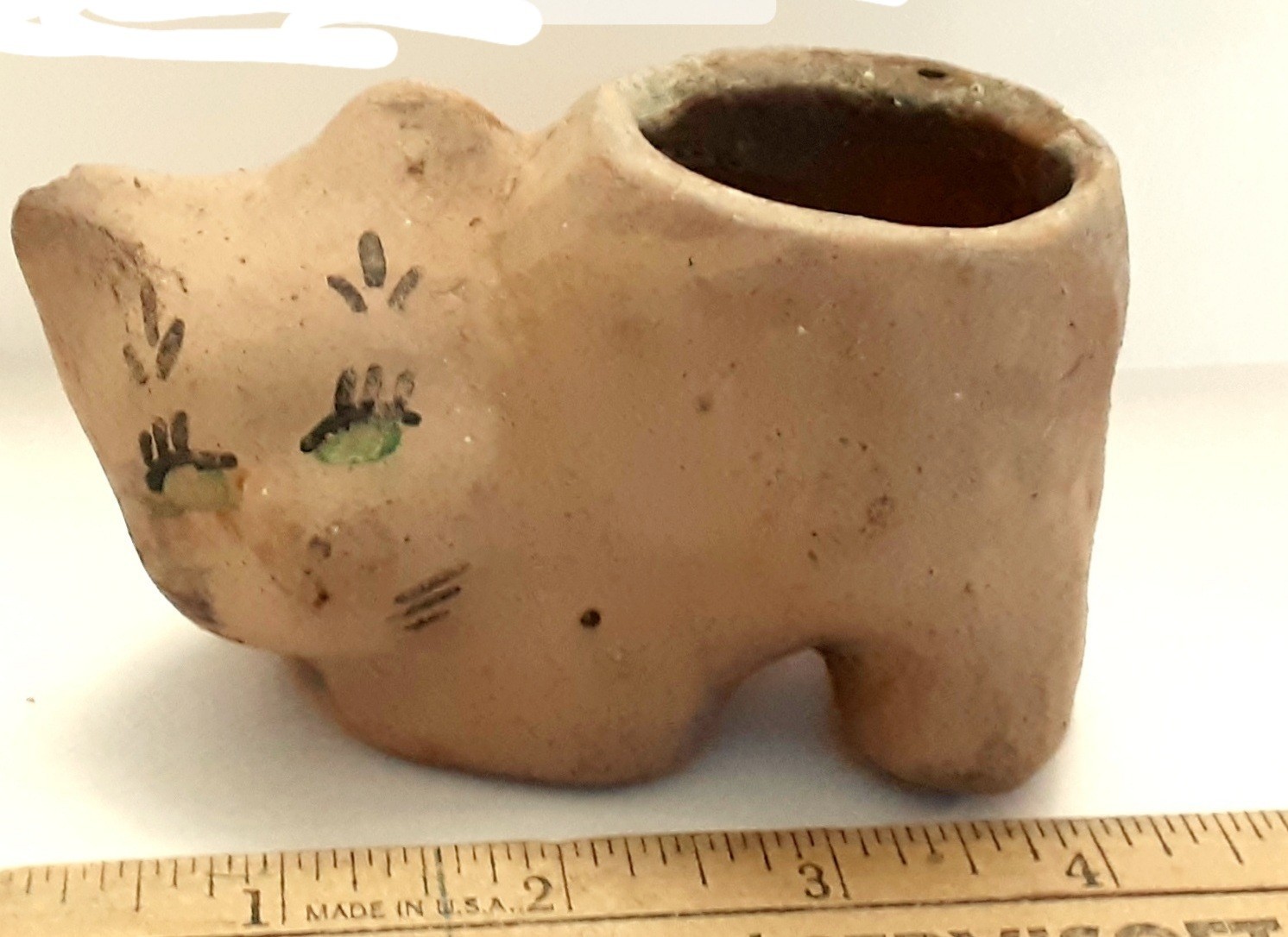 Primitive Terracotta Cat Planter Vintage Small 