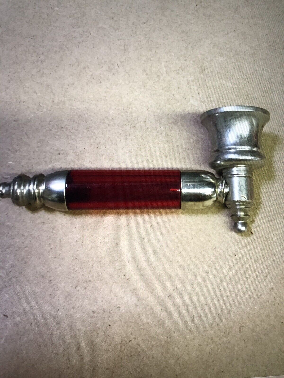 Very Collectable Glass Head vintage Unused Red tobacco pipe..4 1/2  Free Screen