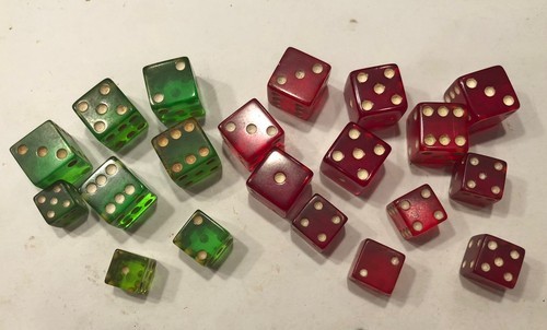 Collection Of Cherry Red & Green Bakelite Dice 7/16-5/8 Multiple Pairs