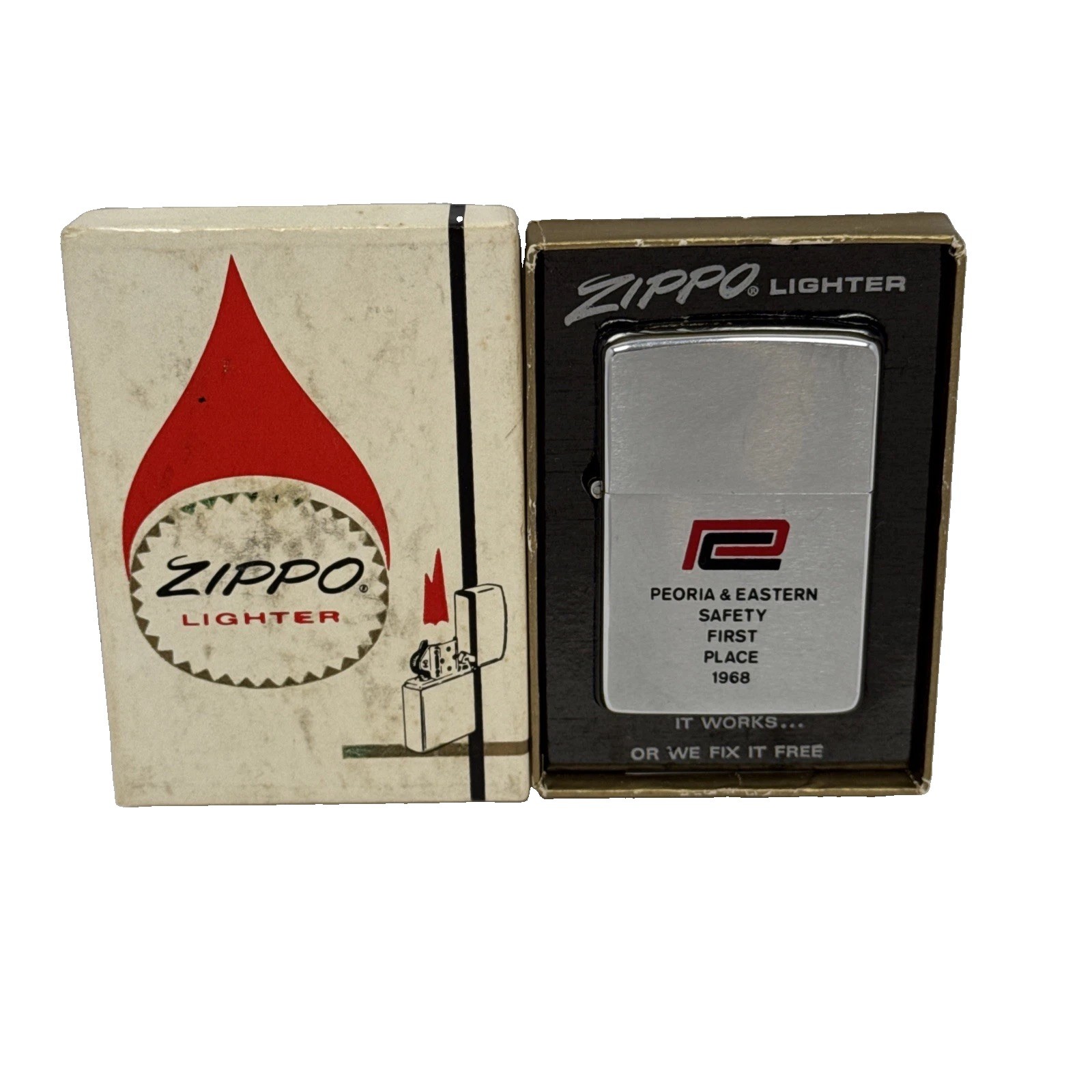 Vintage 1969 Zippo Lighter Peoria & Eastern Railroad Safety First Place VG