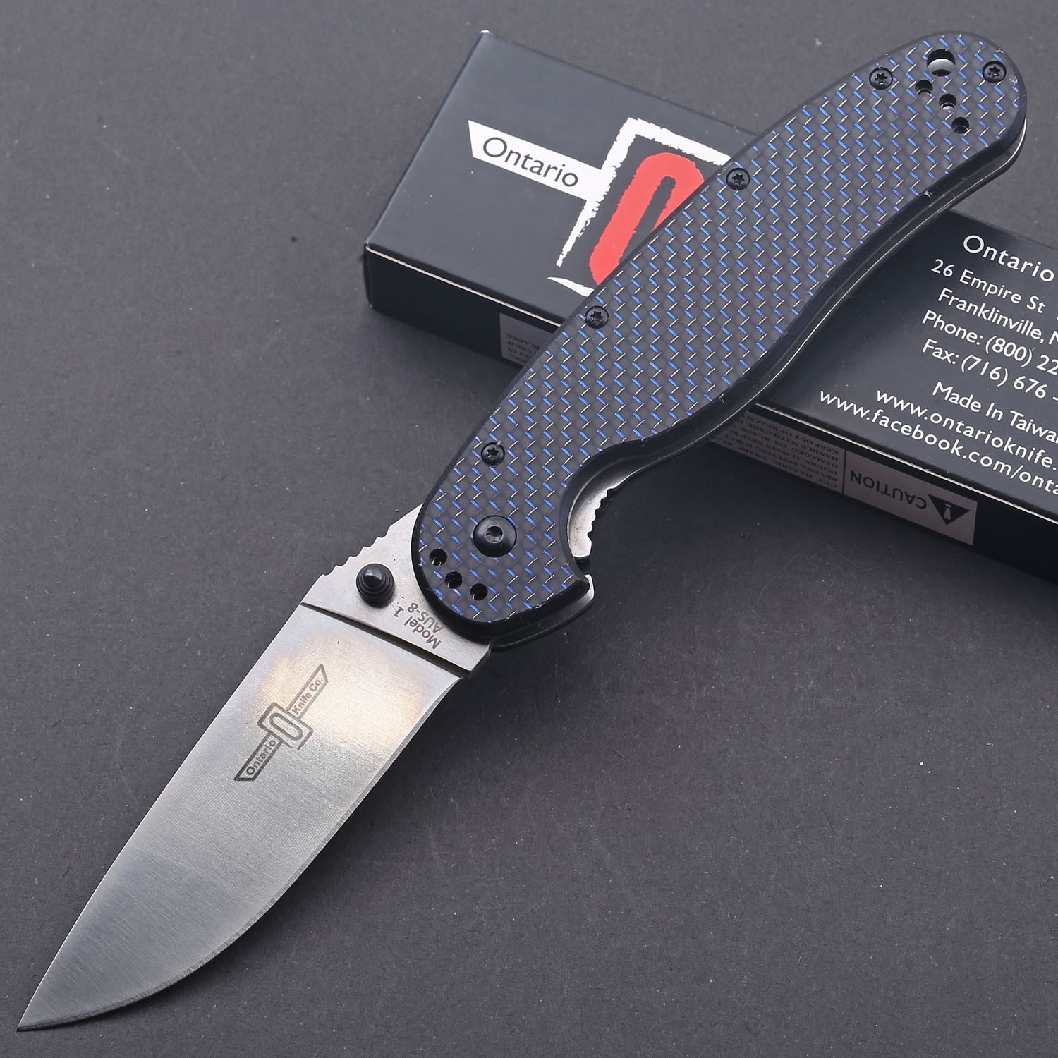 Ontario Rat One Twill Carbon Fiber Hunting Tactical Pocket Knife AUS-8 Blade Ontario Rat One Twill Carbon Fiber Hunting Tactical Pocket Knife AUS-8 Blade