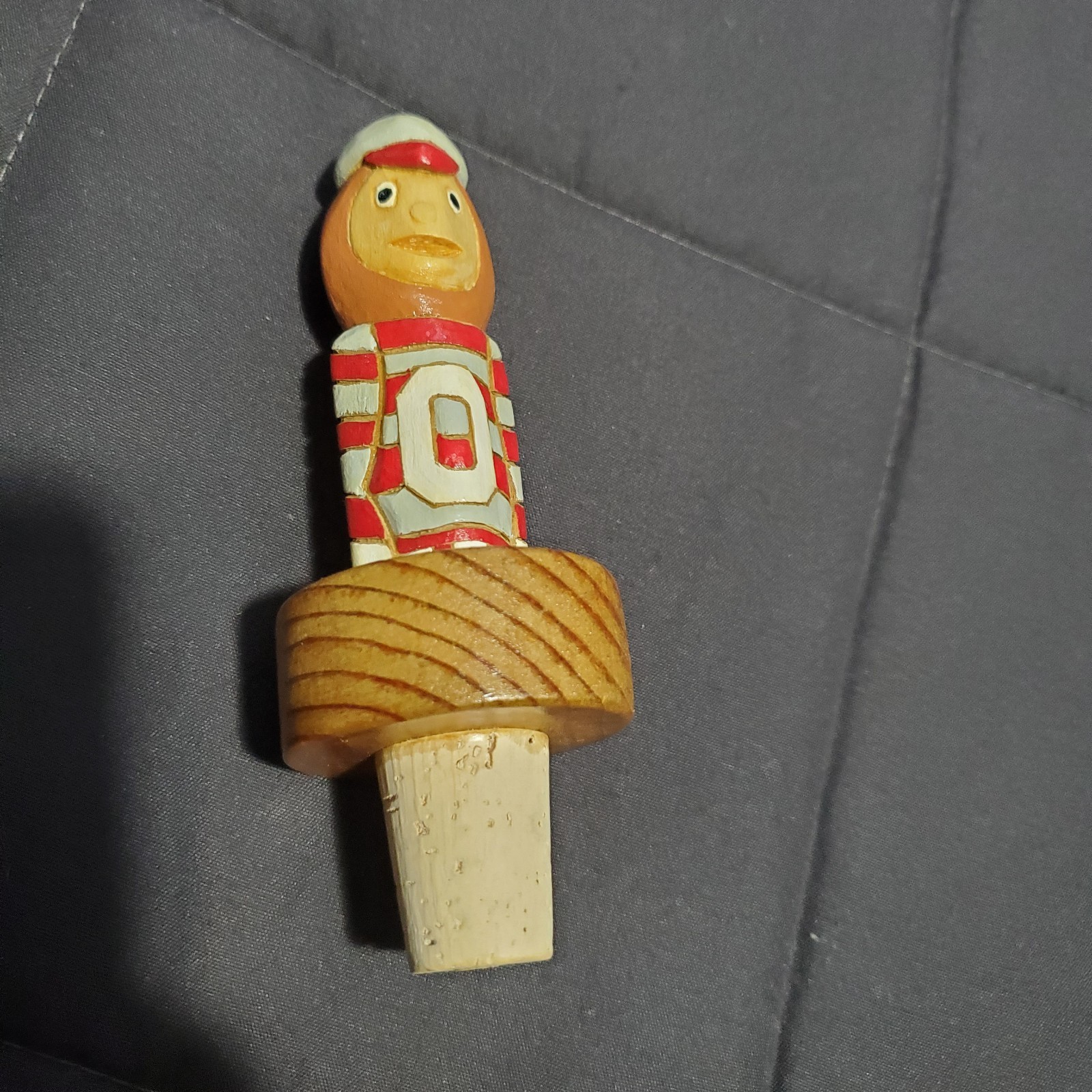 Vintage Hand Carved Ohio State Buckeye Bottle Stopper Cork Whiskey Wine NCAA