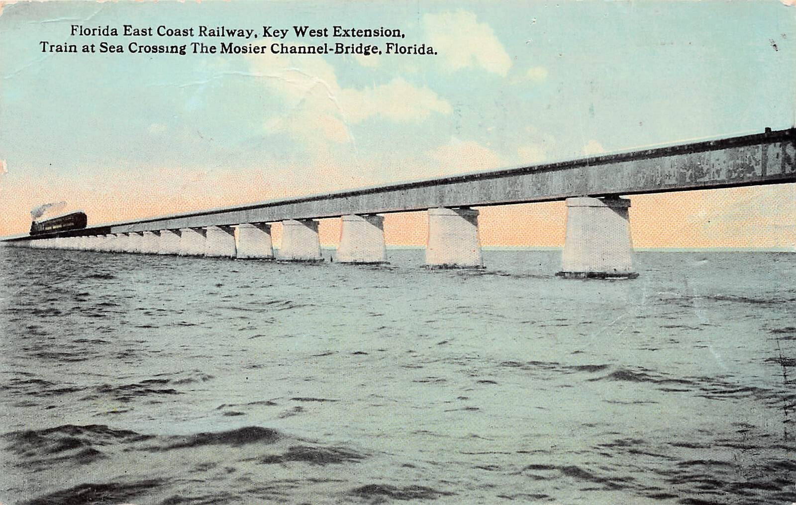 Pigeon Key FL Florida Railroad Train Moser Channel Bridge West Vtg Postcard C62