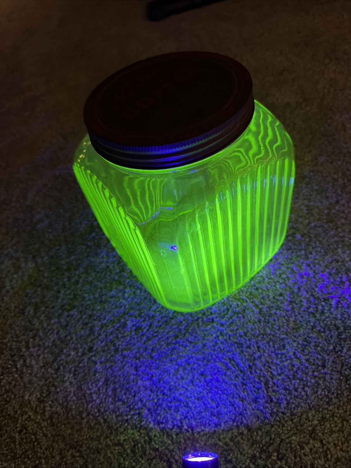 Vintage 1930\'s Depression Uranium Nash Coffee Jar Ribbed With Lid Vintage 1930\'s Depression Uranium Nash Coffee Jar Ribbed With Lid