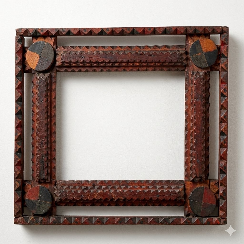 Tramp art vintage wooden frame