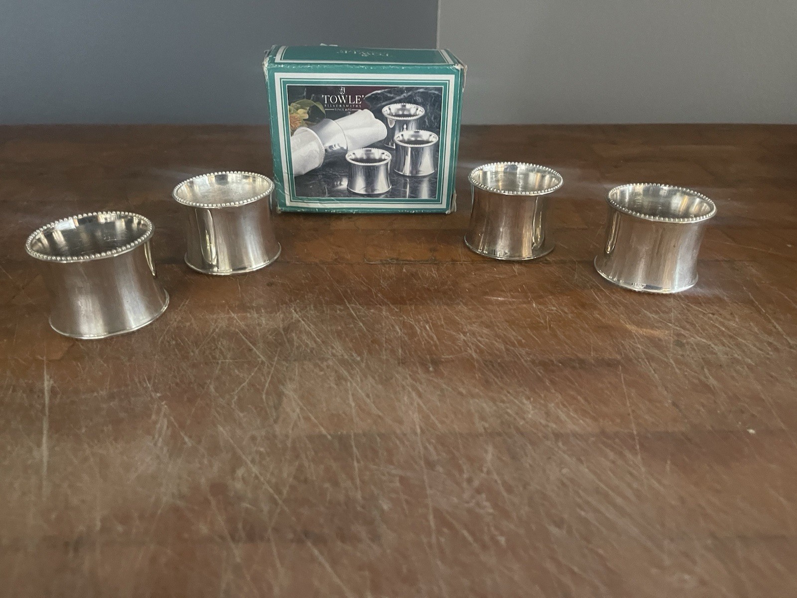Vintage Silver-Plated Napkin Rings Set of Four - With Box