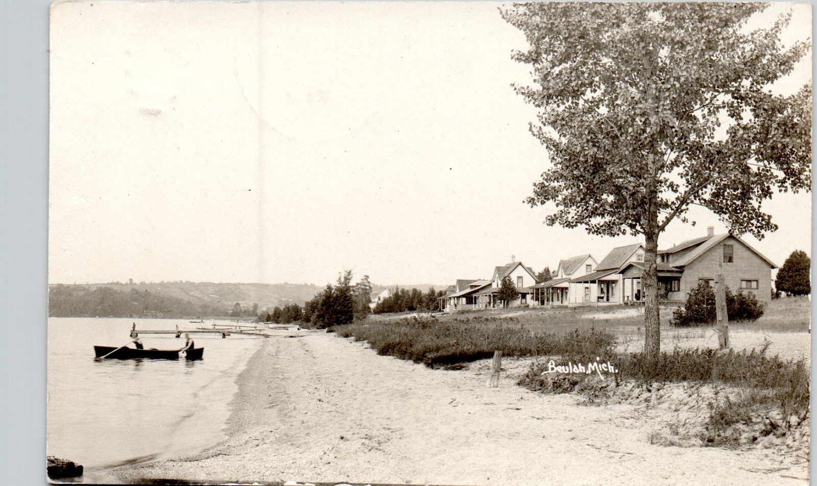 BEACH COTTAGES beulah mi c1910 postcard michigan real photo rppc boat dock
