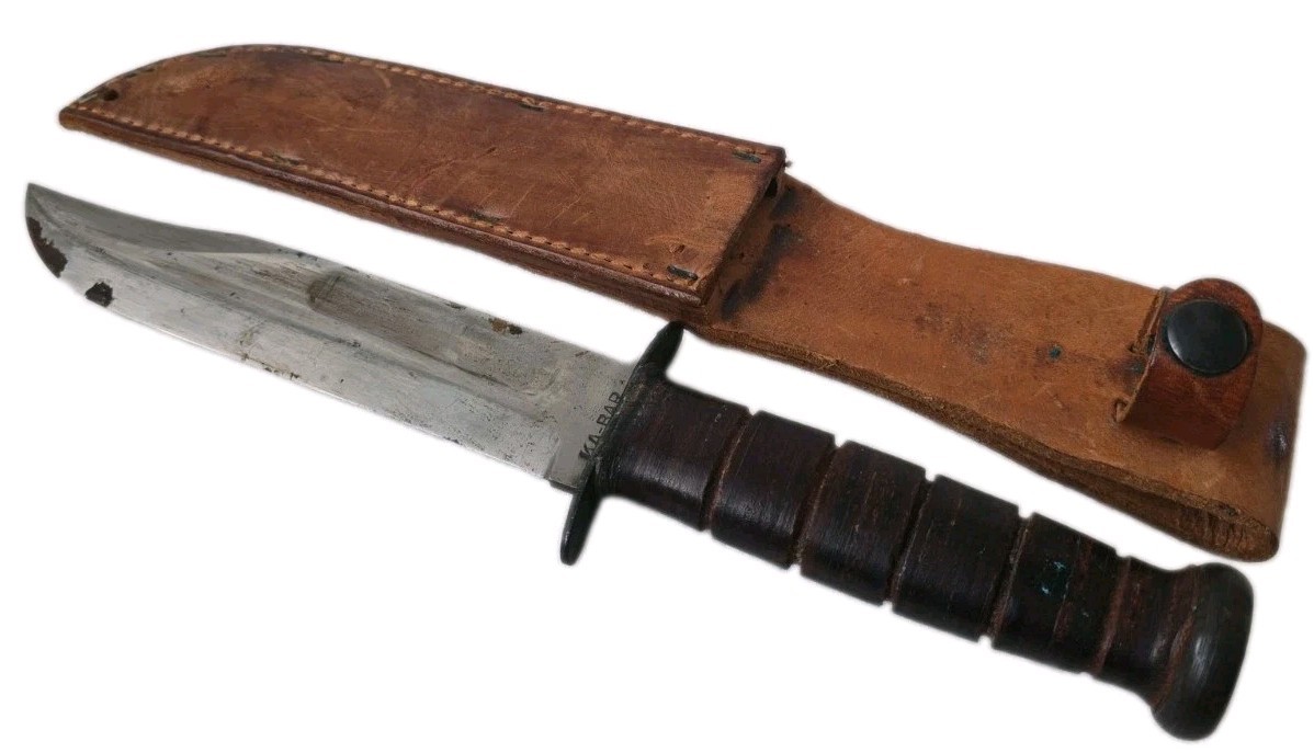 WWII KA BAR Knife 1942 1943 Era Design With Sheath 7inch Blade Very Sharp 