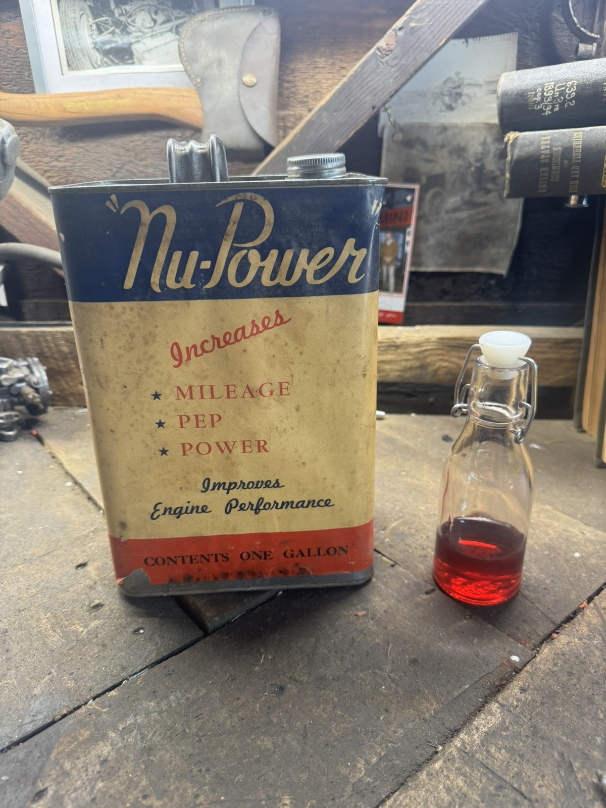 Vintage Rare Nu-Power Motor Oil can additive 1 Gallon PAPER LABEL petroliana 