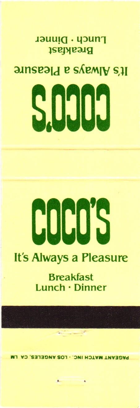 Coco\'s Los Angeles CA Vintage Matchbook Cover 1960s-70s