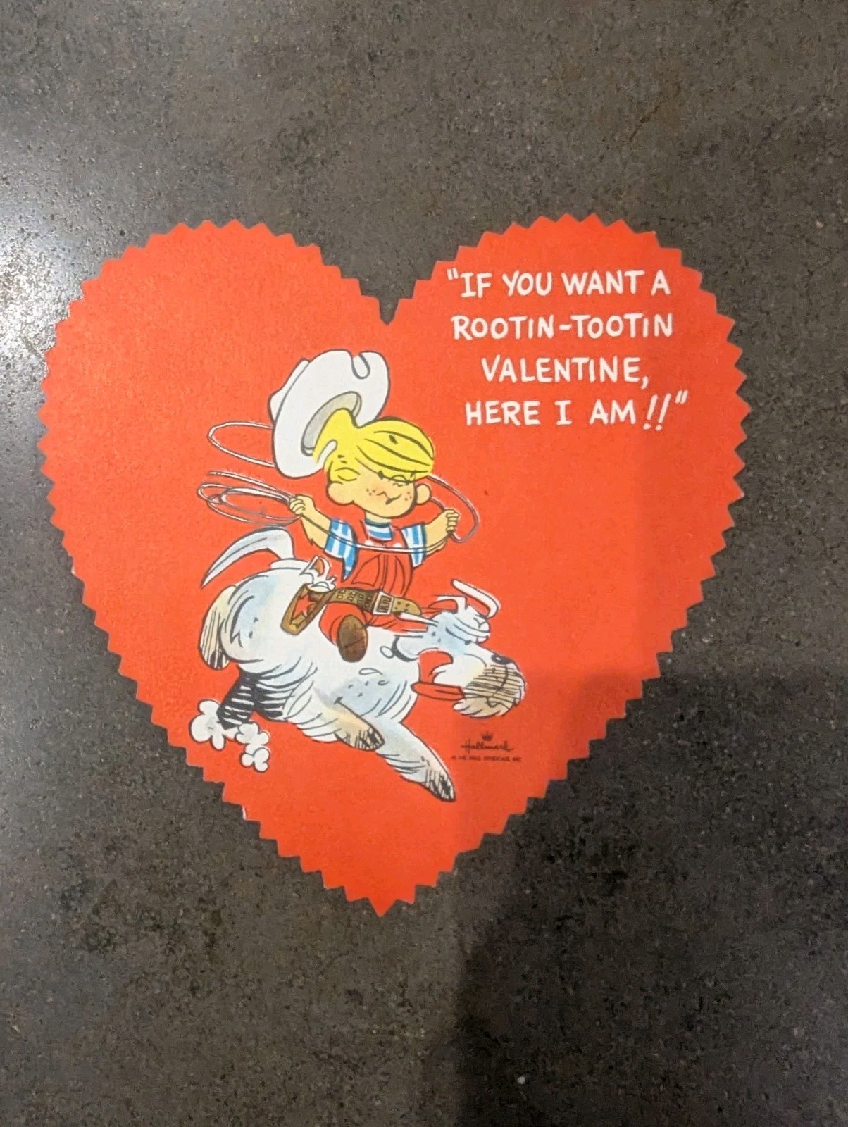Vintage 60s Dennis the Menace Paper Heart Valentine: Rootin-Tootin Cowboy Signed