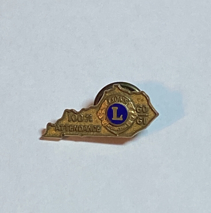 Lions Club 100% Attendance Award Pin Vintage Metal Gold Lapel 1960 1961 Kentucky