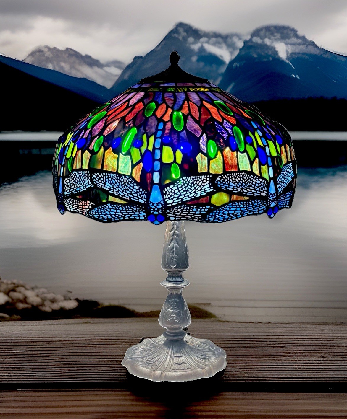Antique Edward Miller & Co 24” Table Lamp With Gorgeous Jeweled Shade 