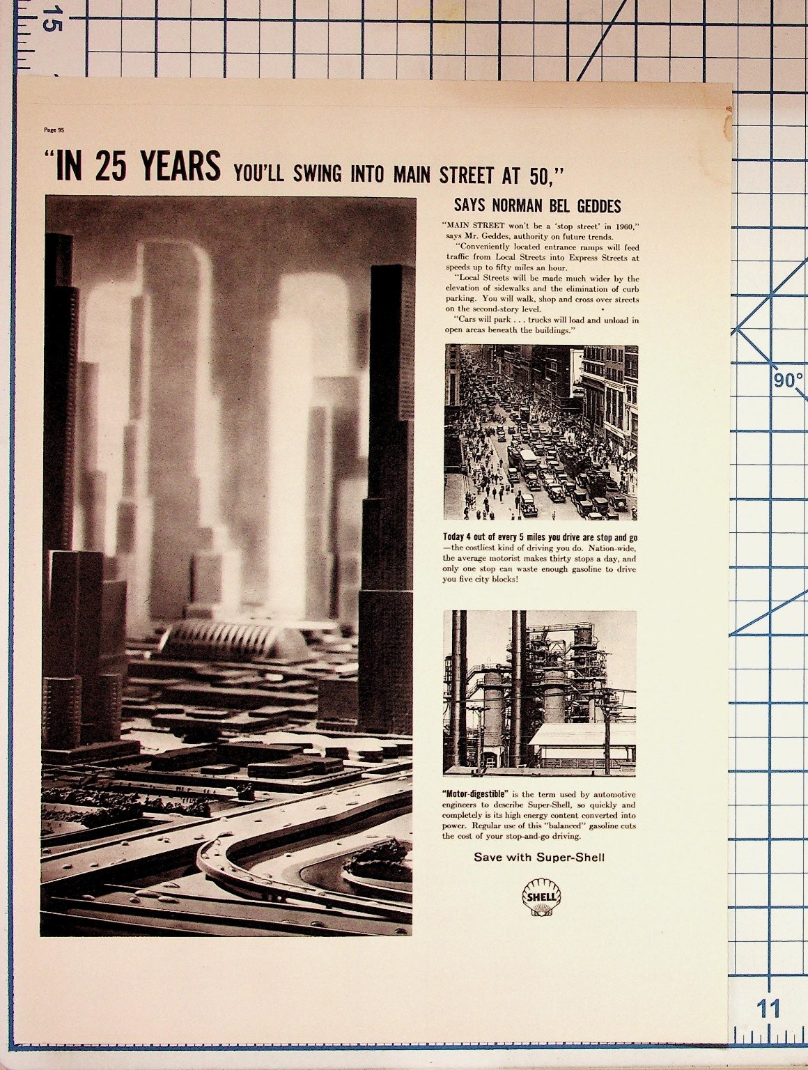 1930s Norman Bel Geddes Futurama City Shell Oil Ad Vintage Magazine Page